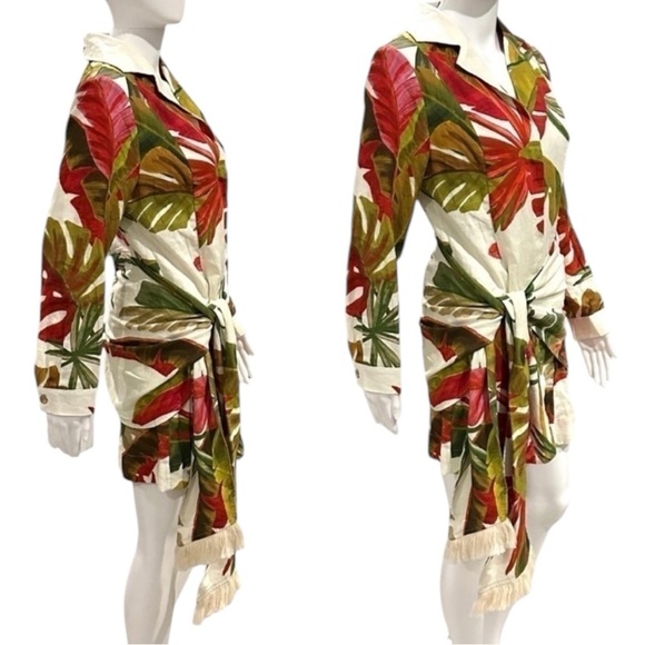 FARM Rio Spring Forest Floral Front Wrap Long Sleeve Shirt Mini Dress NEW Small - Picture 14 of 15